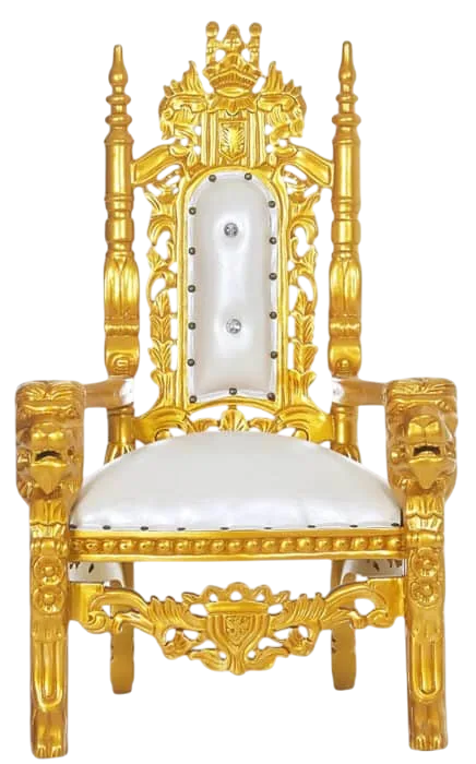 33″ Mini Royal Throne Chair (Kids) Gold/White Elegant 33" Mini Royal Throne Chair for kids in gold and white.