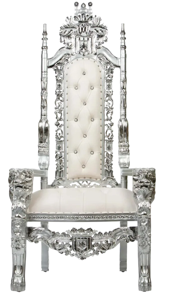 70″ Royal Throne Chair Silver/Ivory
