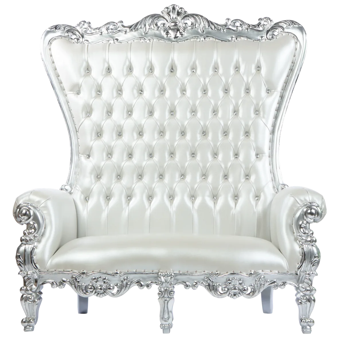 72″ Legend Double Throne Chair Silver/Ivory Elegant 72" Legend Double Throne Chair in Silver/Ivory.